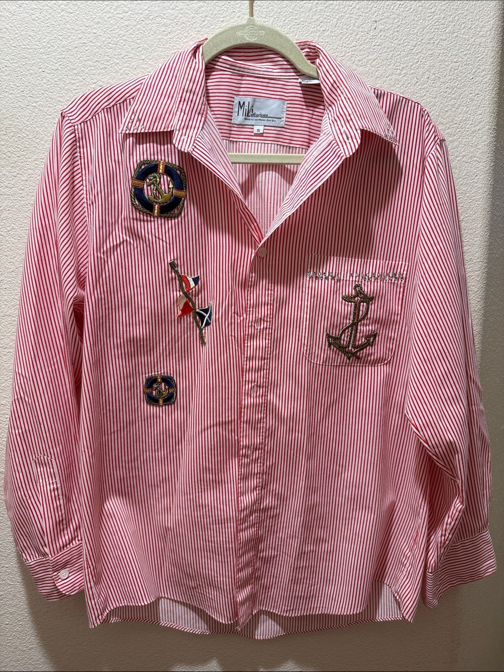 MiNiature Red Striped Embroidered Button-Down Shirt